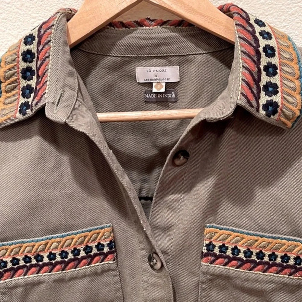 Anthropologie X La Fuori Embroidered Utility Jacket in small. - Picture 3 of 7